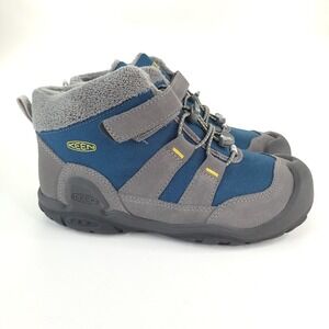 KEEN Targhee Mid Hiking Boots Youth 4‎ Blue Gray Waterproof Outdoor Play Walking
